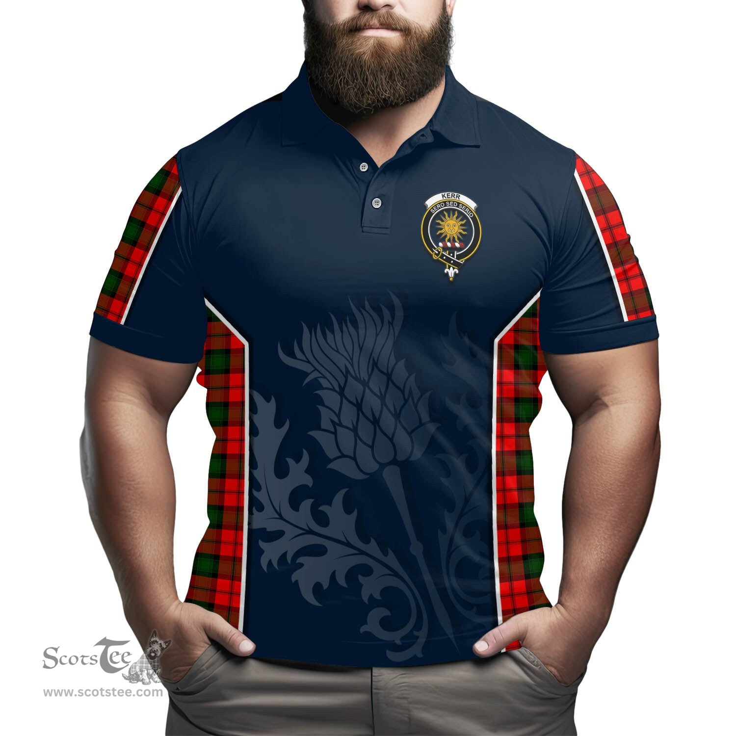 ScotsTee Shop Scottish Kerr Modern Clan Crest Scottish Thistle Sport Style Tartan Polo Shirt