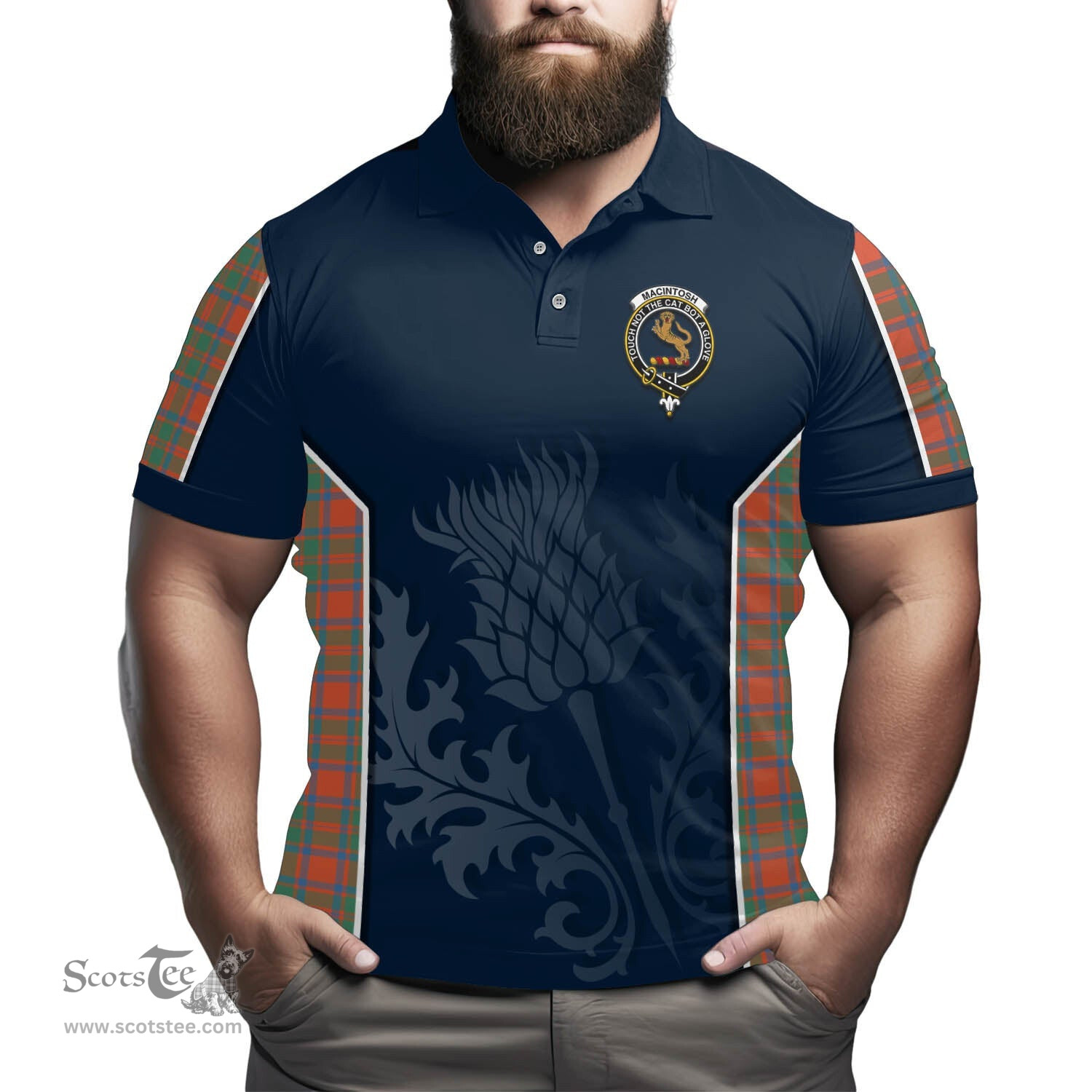 ScotsTee Shop Scottish MacIntosh Ancient Clan Crest Scottish Thistle Sport Style Tartan Polo Shirt