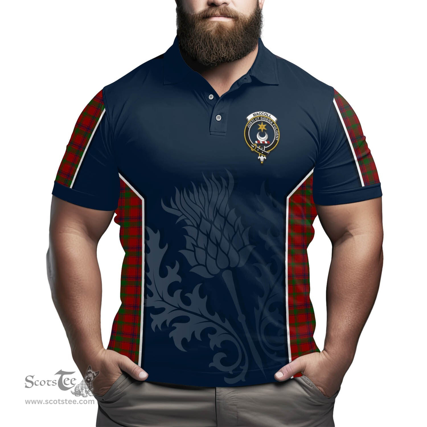 ScotsTee Shop Scottish MacColl Clan Crest Scottish Thistle Sport Style Tartan Polo Shirt