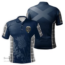 ScotsTee Shop Scottish Scott Black White Clan Crest Scottish Thistle Sport Style Tartan Polo Shirt