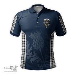 ScotsTee Shop Scottish Scott Black White Clan Crest Scottish Thistle Sport Style Tartan Polo Shirt