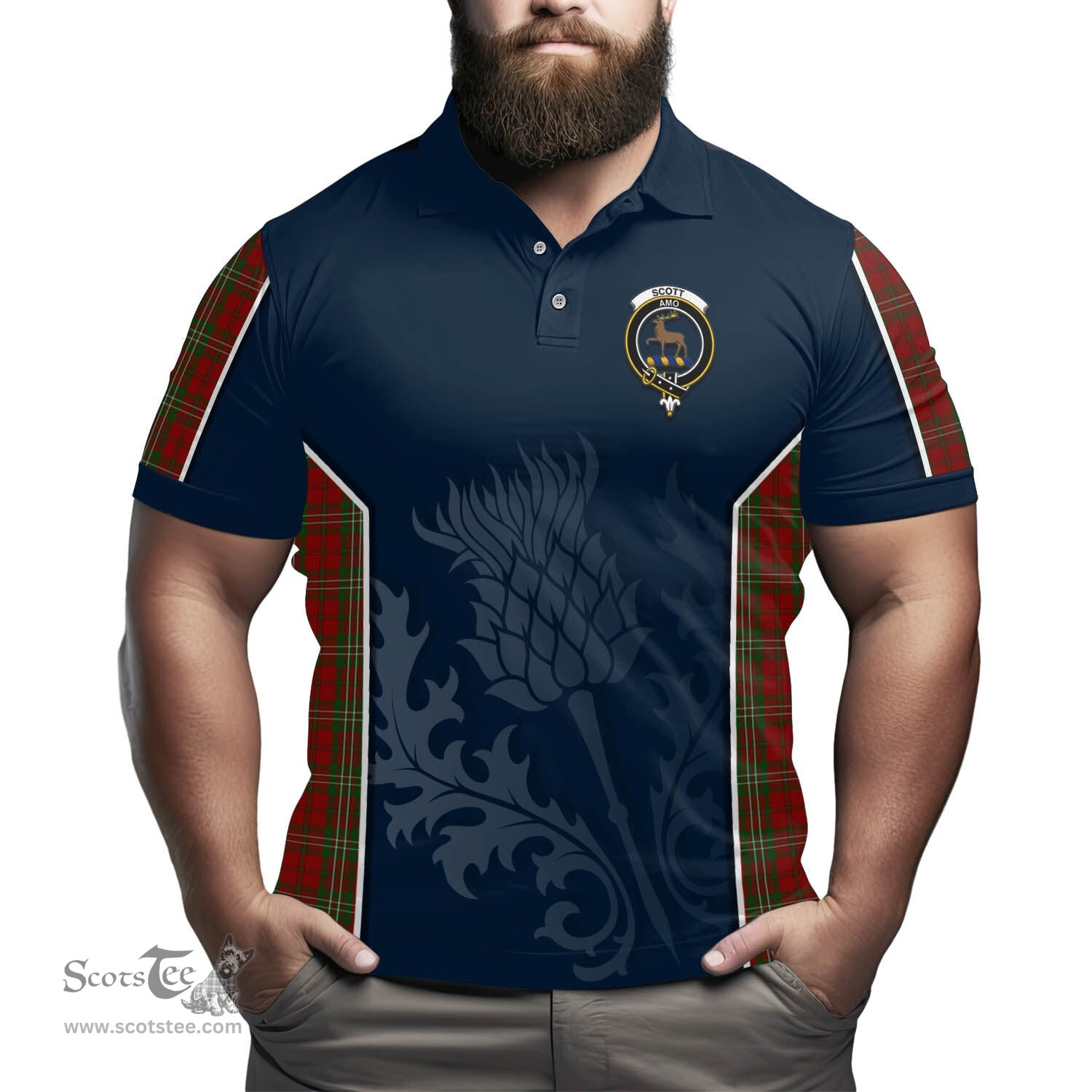 ScotsTee Shop Scottish Scott Clan Crest Scottish Thistle Sport Style Tartan Polo Shirt
