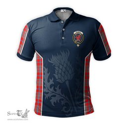 ScotsTee Shop Scottish Moubray Clan Crest Scottish Thistle Sport Style Tartan Polo Shirt