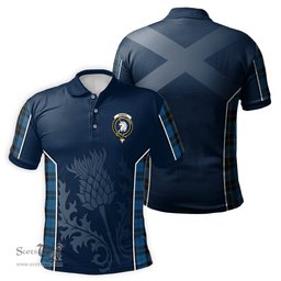 ScotsTee Shop Scottish Ramsay Blue Hunting Clan Crest Scottish Thistle Sport Style Tartan Polo Shirt