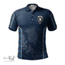 ScotsTee Shop Scottish Ramsay Blue Hunting Clan Crest Scottish Thistle Sport Style Tartan Polo Shirt