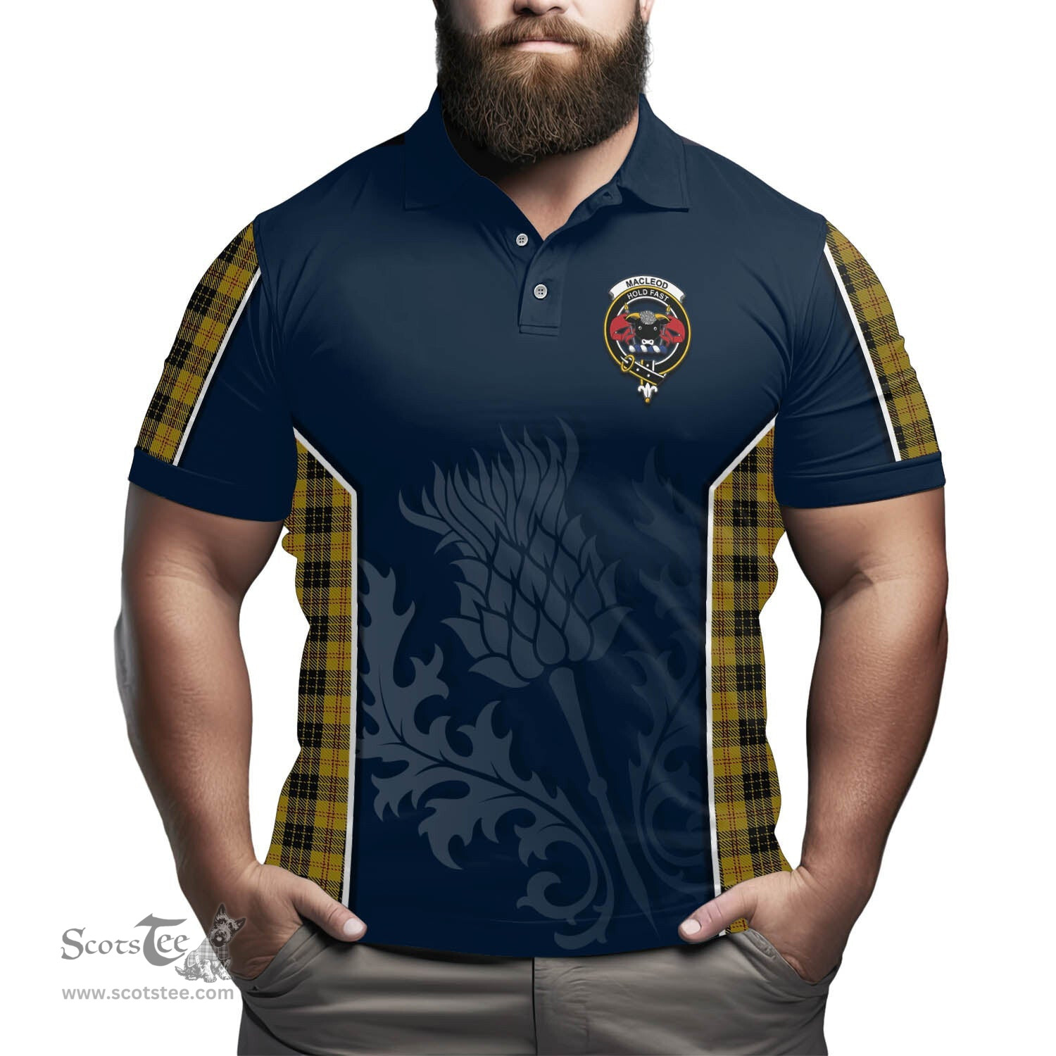 ScotsTee Shop Scottish MacLeod Clan Crest Scottish Thistle Sport Style Tartan Polo Shirt