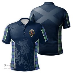 ScotsTee Shop Scottish Sutherland Ancient Clan Crest Scottish Thistle Sport Style Tartan Polo Shirt