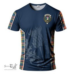 ScotsTee Shop Scottish Buchanan Ancient Clan Crest Scottish Thistle Sport Style Tartan T Shirt