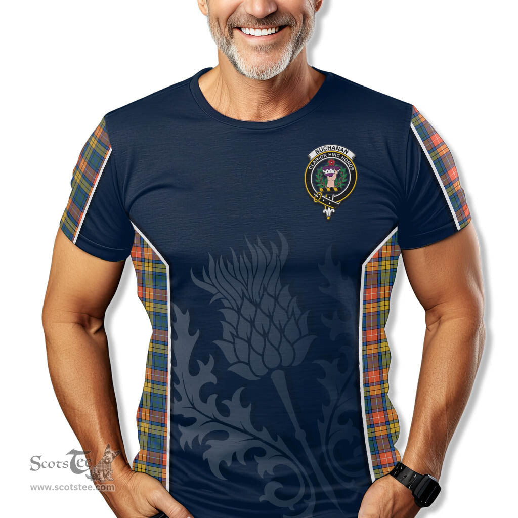 ScotsTee Shop Scottish Buchanan Ancient Clan Crest Scottish Thistle Sport Style Tartan T Shirt