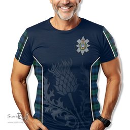 ScotsTee Shop Scottish Black Watch Ancient Clan Crest Scottish Thistle Sport Style Tartan T Shirt