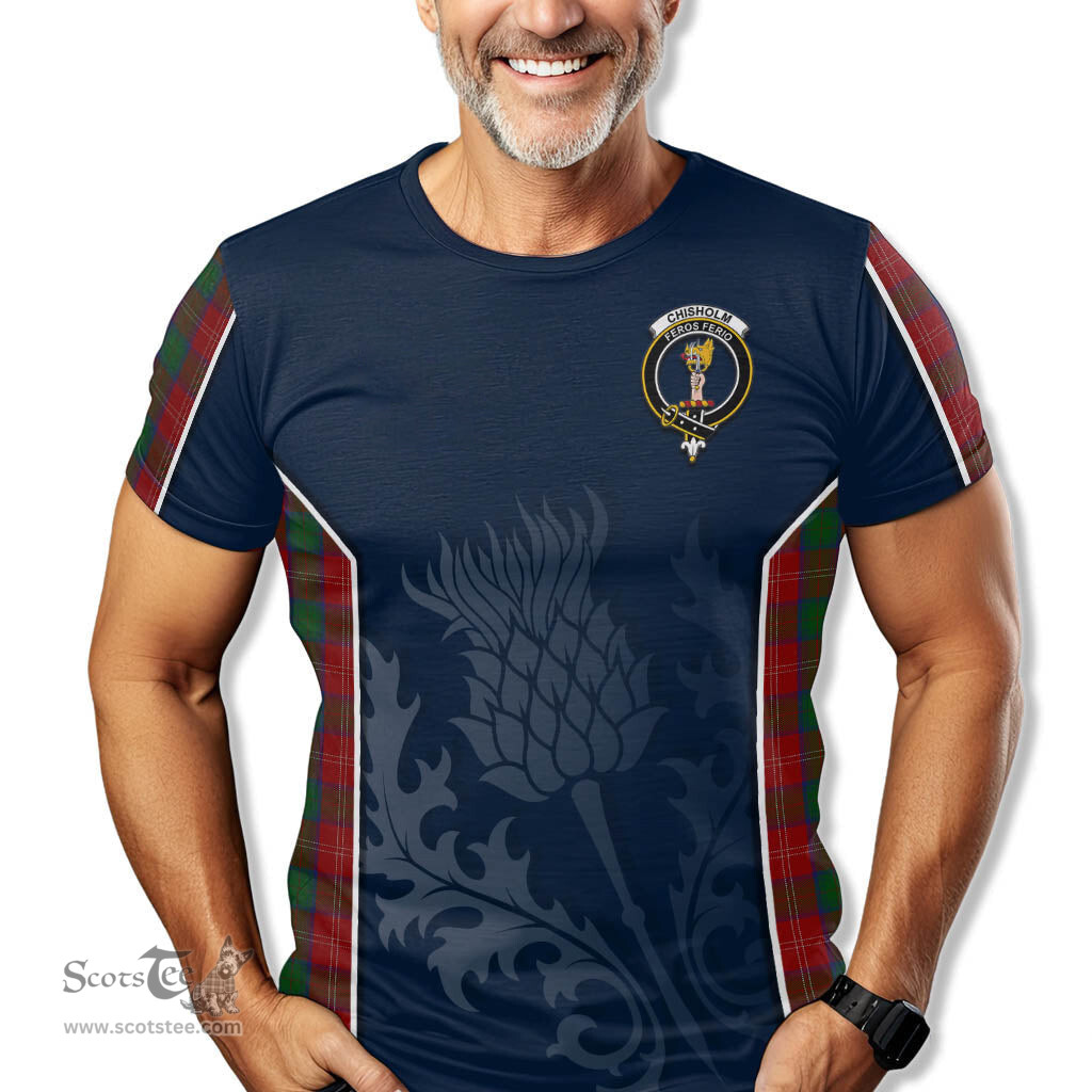 ScotsTee Shop Scottish Chisholm Clan Crest Scottish Thistle Sport Style Tartan T Shirt