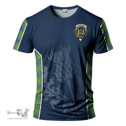 ScotsTee Shop Scottish Johnstone-Johnston Ancient Clan Crest Scottish Thistle Sport Style Tartan T Shirt