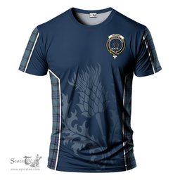 ScotsTee Shop Scottish Hannay Blue Clan Crest Scottish Thistle Sport Style Tartan T Shirt