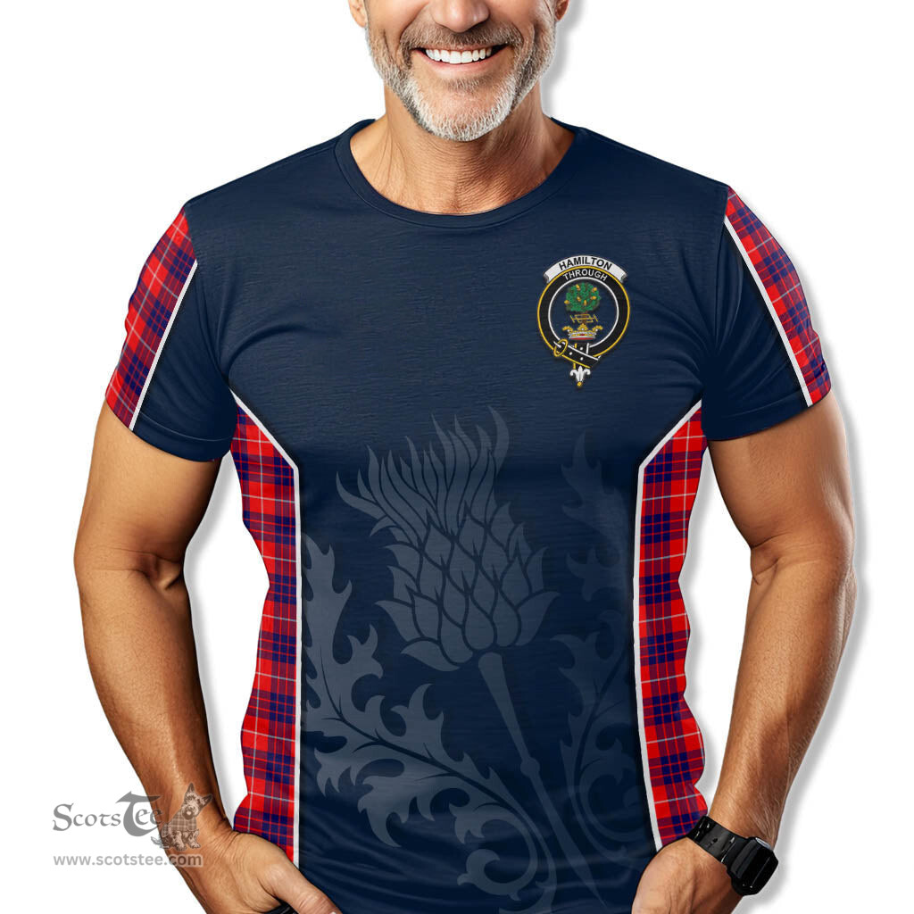 ScotsTee Shop Scottish Hamilton Modern Clan Crest Scottish Thistle Sport Style Tartan T Shirt