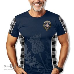 ScotsTee Shop Scottish MacFarlane Black White Clan Crest Scottish Thistle Sport Style Tartan T Shirt