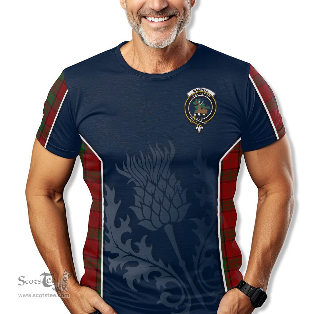 ScotsTee Shop Scottish Maxwell Clan Crest Scottish Thistle Sport Style Tartan T Shirt