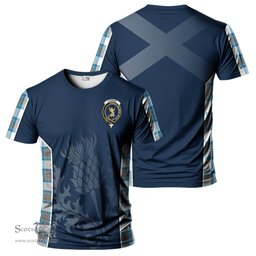 ScotsTee Shop Scottish Stewart Muted Blue Clan Crest Scottish Thistle Sport Style Tartan T Shirt