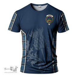 ScotsTee Shop Scottish Thomson Dress Blue Clan Crest Scottish Thistle Sport Style Tartan T Shirt
