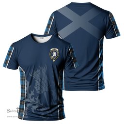 ScotsTee Shop Scottish Ramsay Blue Ancient Clan Crest Scottish Thistle Sport Style Tartan T Shirt