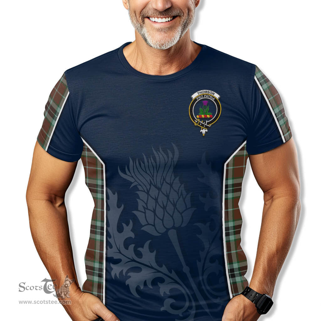 ScotsTee Shop Scottish Thomson Hunting Modern Clan Crest Scottish Thistle Sport Style Tartan T Shirt