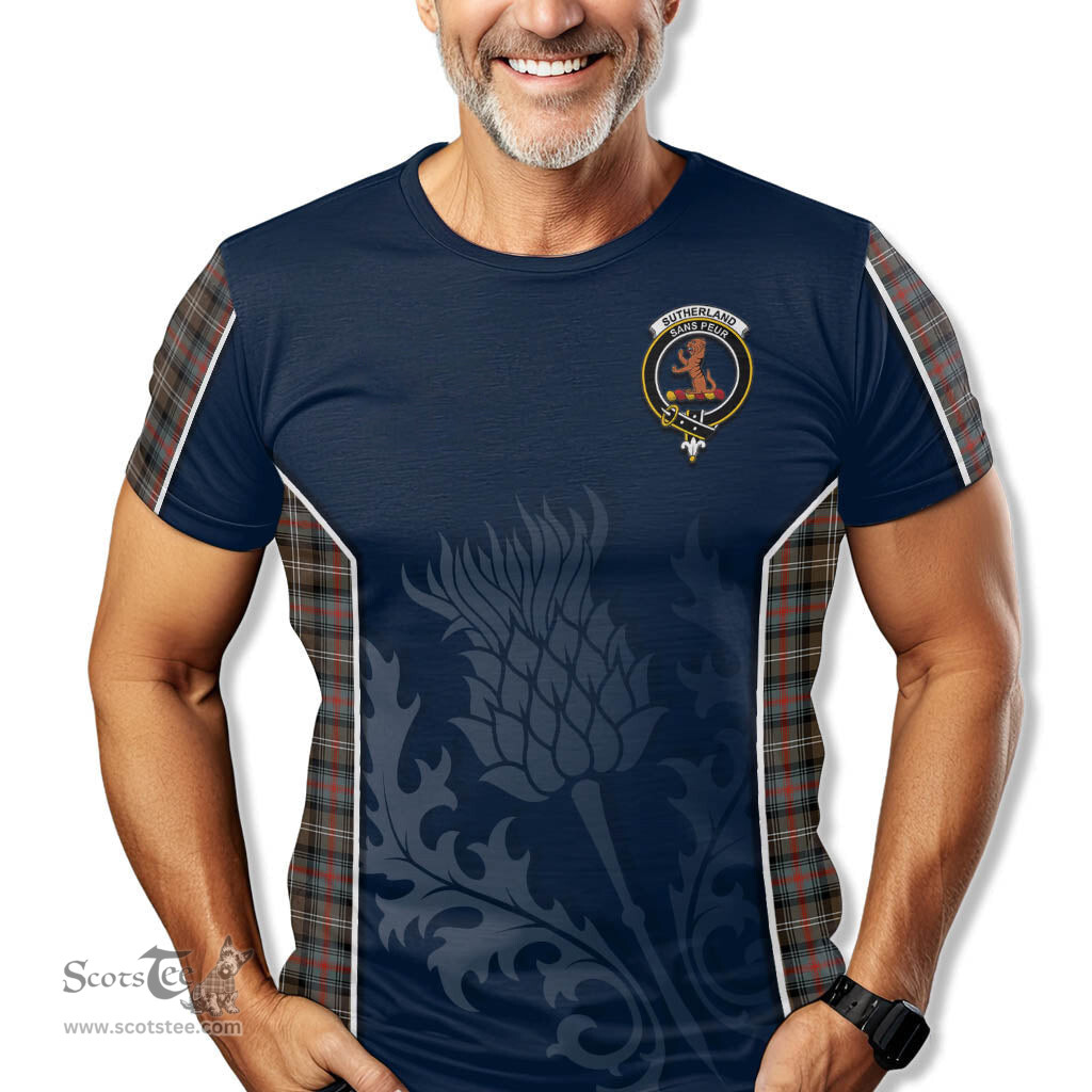 ScotsTee Shop Scottish Sutherland Weathered Clan Crest Scottish Thistle Sport Style Tartan T Shirt