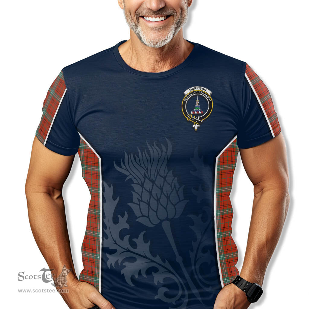 ScotsTee Shop Scottish Morrison Red Ancient Clan Crest Scottish Thistle Sport Style Tartan T Shirt