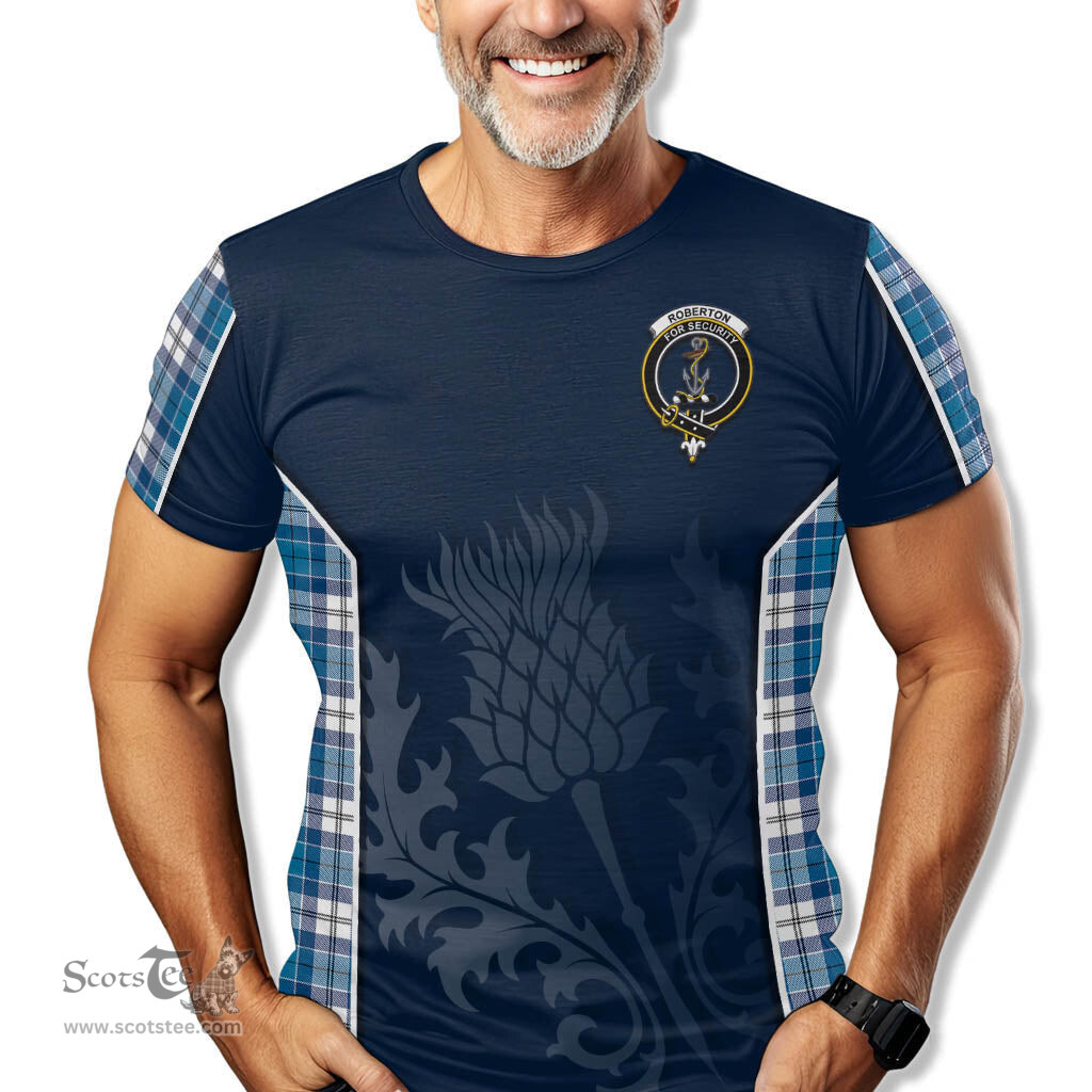 ScotsTee Shop Scottish Roberton Clan Crest Scottish Thistle Sport Style Tartan T Shirt