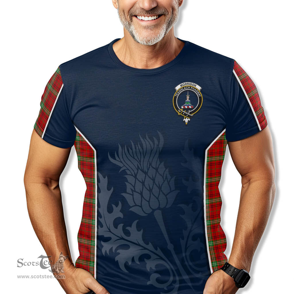 ScotsTee Shop Scottish Morrison Red Modern Clan Crest Scottish Thistle Sport Style Tartan T Shirt