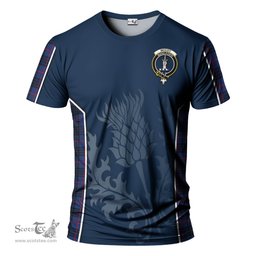 ScotsTee Shop Scottish McCoy Blue Clan Crest Scottish Thistle Sport Style Tartan T Shirt