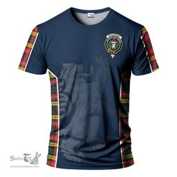 ScotsTee Shop Scottish Buchanan Modern Clan Crest Scottish Lion Rampant Sport Style Tartan T Shirt