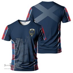 ScotsTee Shop Scottish Blane Clan Crest Scottish Lion Rampant Sport Style Tartan T Shirt