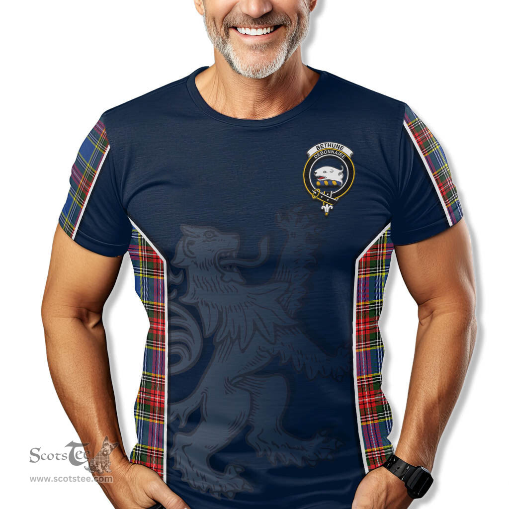 ScotsTee Shop Scottish Bethune Clan Crest Scottish Lion Rampant Sport Style Tartan T Shirt