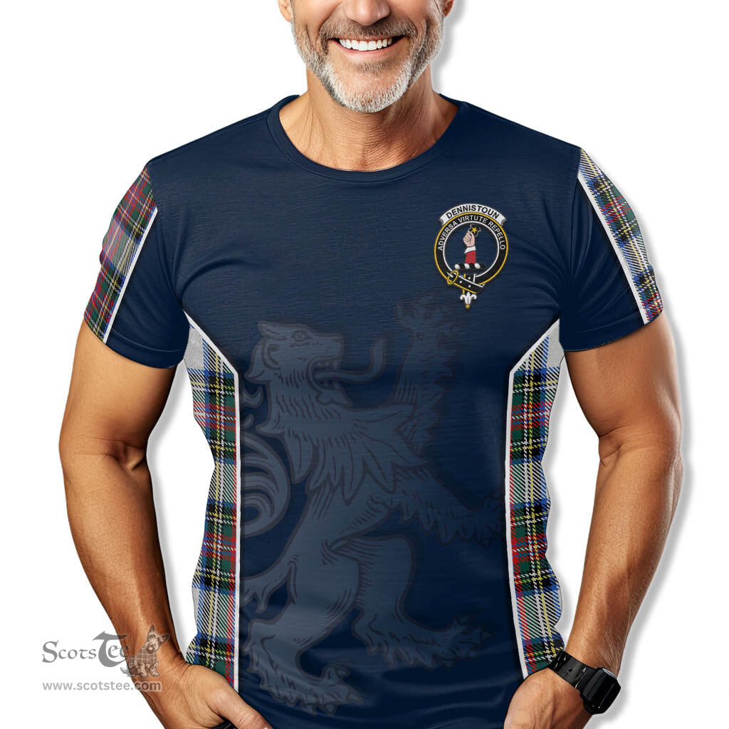 ScotsTee Shop Scottish Dennistoun Clan Crest Scottish Lion Rampant Sport Style Tartan T Shirt