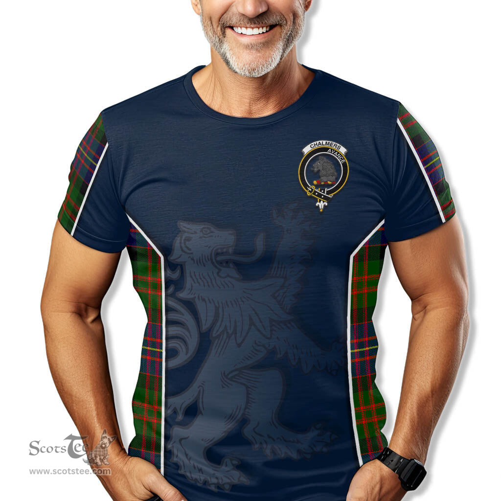 ScotsTee Shop Scottish Chalmers Modern Clan Crest Scottish Lion Rampant Sport Style Tartan T Shirt