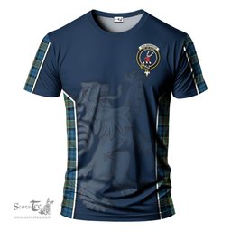 ScotsTee Shop Scottish Colquhoun Ancient Clan Crest Scottish Lion Rampant Sport Style Tartan T Shirt