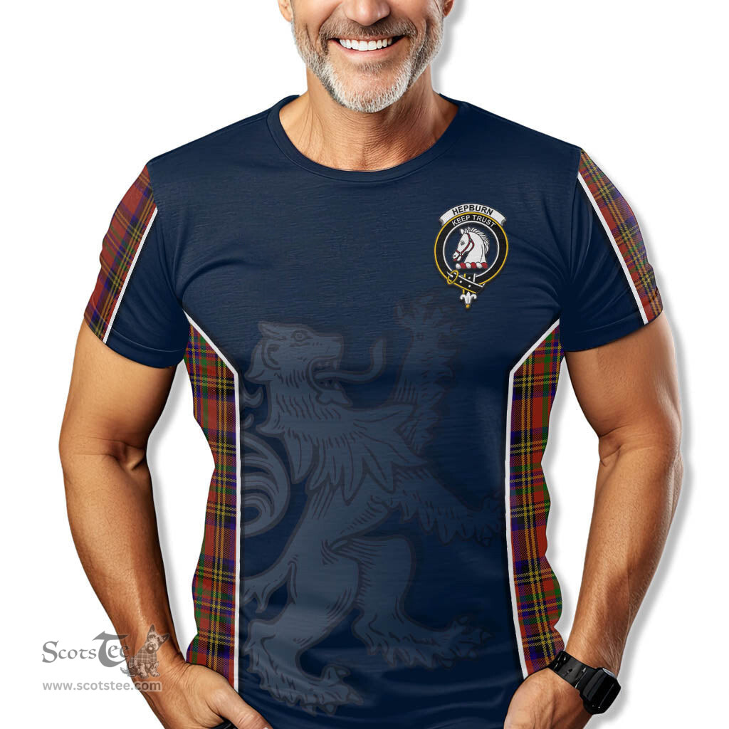 ScotsTee Shop Scottish Hepburn Clan Crest Scottish Lion Rampant Sport Style Tartan T Shirt