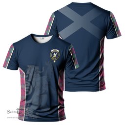 ScotsTee Shop Scottish Lindsay Ancient Clan Crest Scottish Lion Rampant Sport Style Tartan T Shirt
