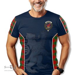 ScotsTee Shop Scottish Moncrieff Modern Clan Crest Scottish Lion Rampant Sport Style Tartan T Shirt