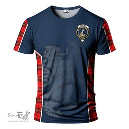 ScotsTee Shop Scottish Wallace Hunting Red Clan Crest Scottish Lion Rampant Sport Style Tartan T Shirt