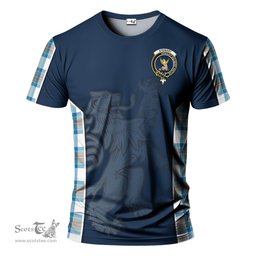 ScotsTee Shop Scottish Stewart Muted Blue Clan Crest Scottish Lion Rampant Sport Style Tartan T Shirt