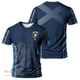 ScotsTee Shop Scottish Ramsay Blue Ancient Clan Crest Scottish Lion Rampant Sport Style Tartan T Shirt