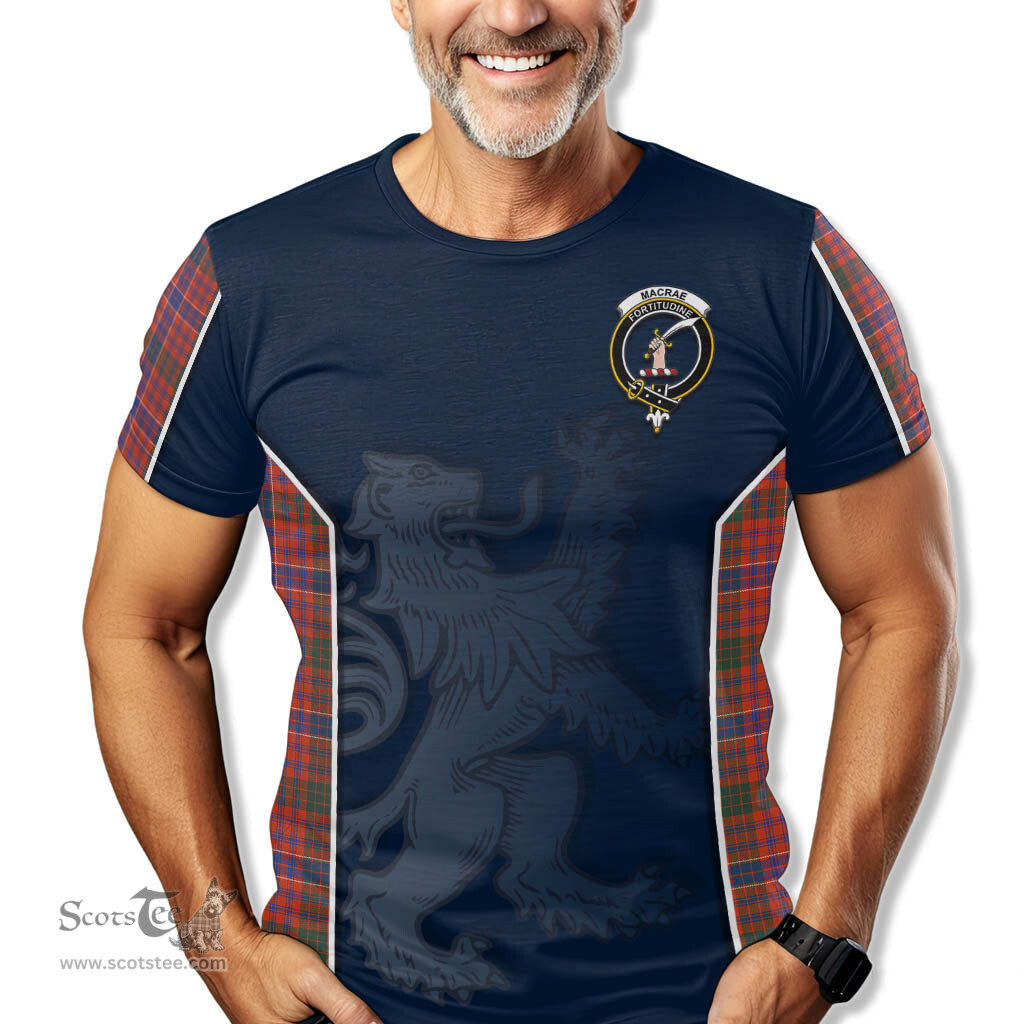 ScotsTee Shop Scottish MacRae Ancient Clan Crest Scottish Lion Rampant Sport Style Tartan T Shirt