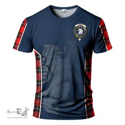 ScotsTee Shop Scottish Ramsay Modern Clan Crest Scottish Lion Rampant Sport Style Tartan T Shirt