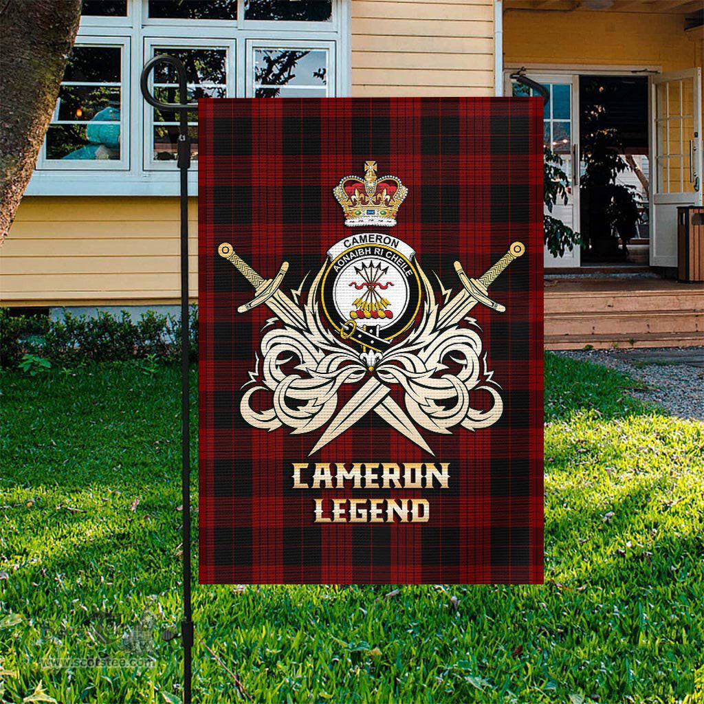 ScotsTee Shop Scottish Cameron Black and Red Clan Crest Tartan Flag The Golden Sword of Courageous Legacy Flag
