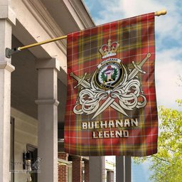 ScotsTee Shop Scottish Buchanan Old Set Weathered Clan Crest Tartan Flag The Golden Sword of Courageous Legacy Flag