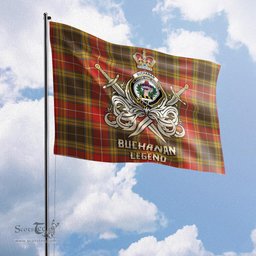 ScotsTee Shop Scottish Buchanan Old Set Weathered Clan Crest Tartan Flag The Golden Sword of Courageous Legacy Flag