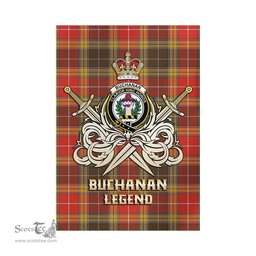 ScotsTee Shop Scottish Buchanan Old Set Weathered Clan Crest Tartan Flag The Golden Sword of Courageous Legacy Flag