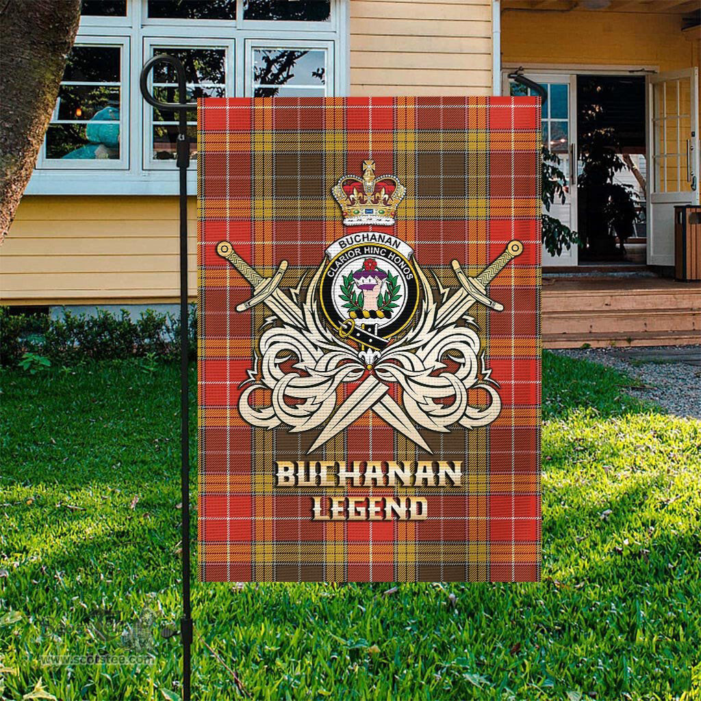 ScotsTee Shop Scottish Buchanan Old Set Weathered Clan Crest Tartan Flag The Golden Sword of Courageous Legacy Flag