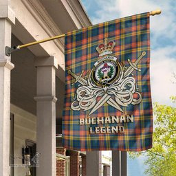 ScotsTee Shop Scottish Buchanan Ancient Clan Crest Tartan Flag The Golden Sword of Courageous Legacy Flag