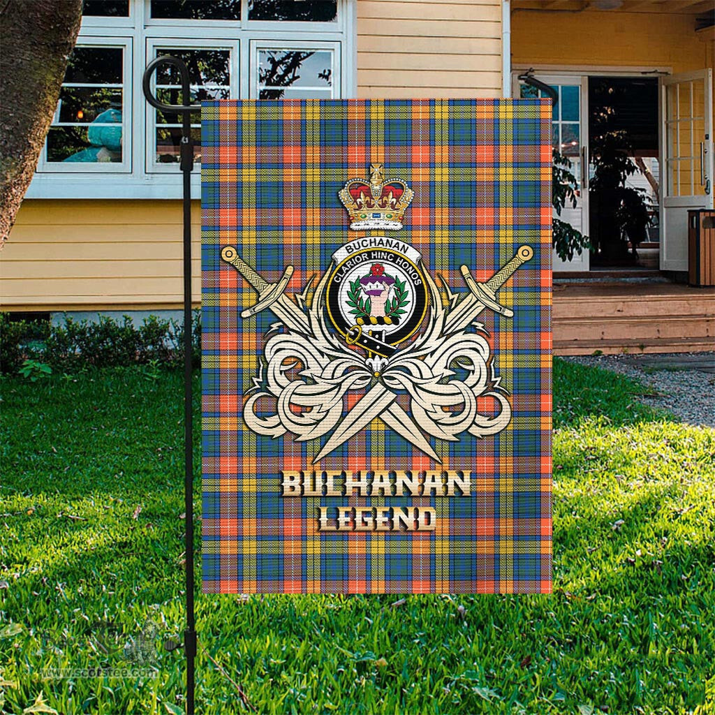 ScotsTee Shop Scottish Buchanan Ancient Clan Crest Tartan Flag The Golden Sword of Courageous Legacy Flag